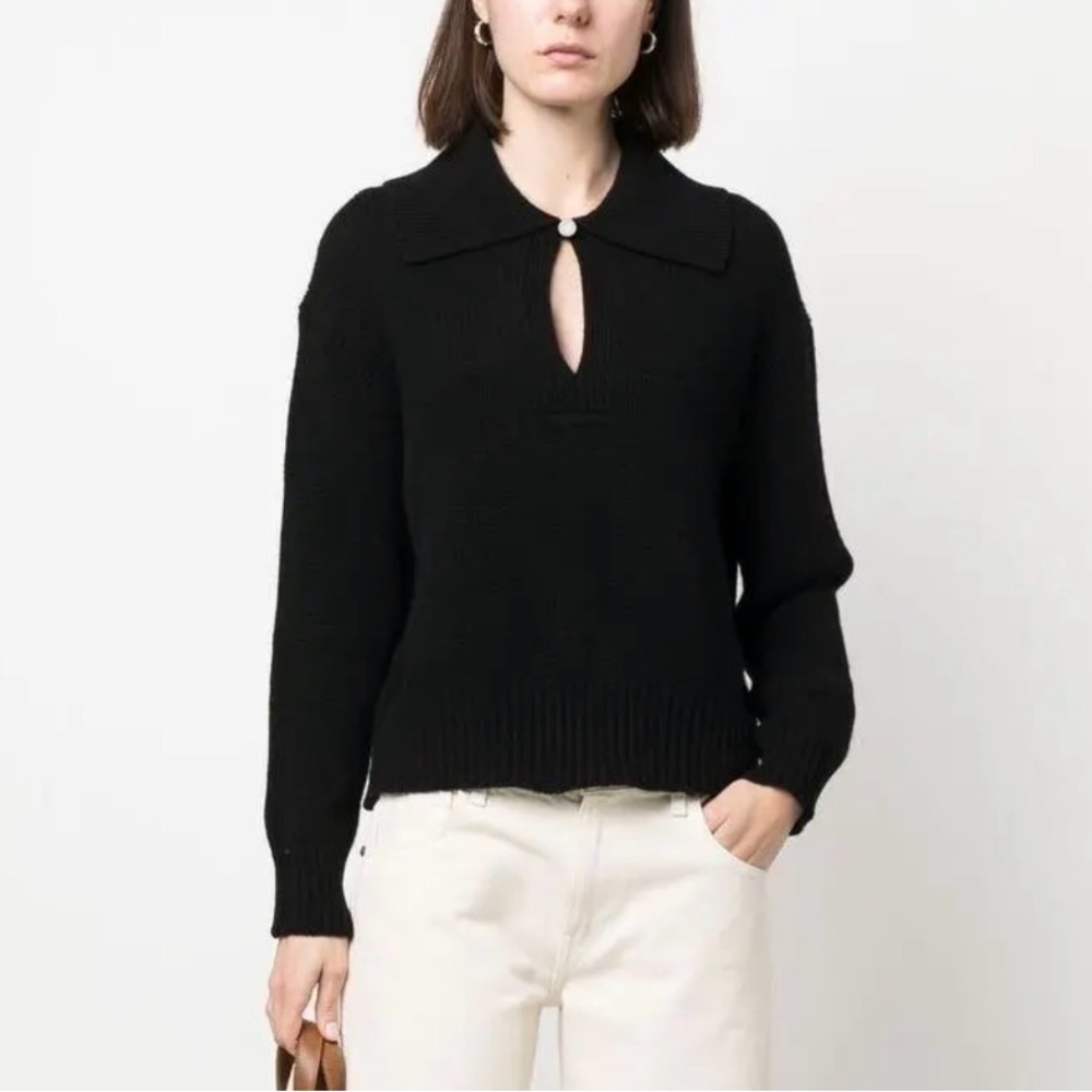 Ba&sh Cashmere Wool Black Sweater with Keyhole Detail